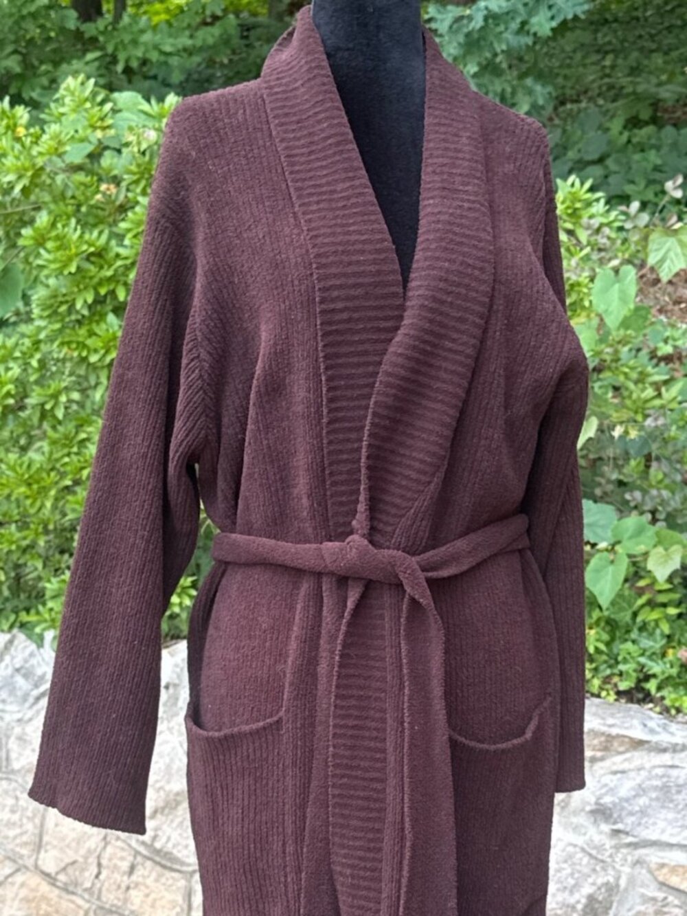 Natori Long Chenille Duster Cardigan Robe Brown Belted Lounge Wear Size Large